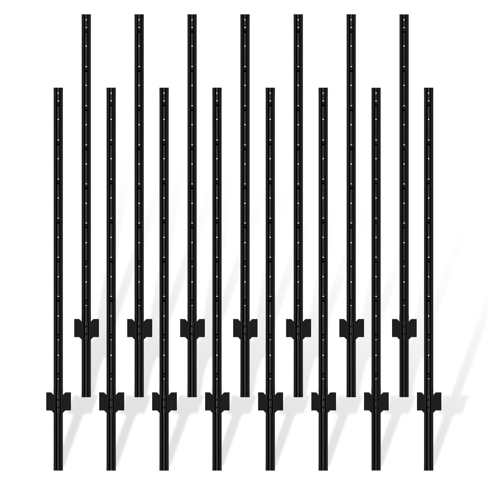 FOREHOGAR Metal Fence Post Black 4.8 Feet, Pack of 15, T Post for Wire Fence, No Dig Steel U Post Fencing for Lawn Garden Wire Mesh Fence Poles Sign Outdoor Light Duty