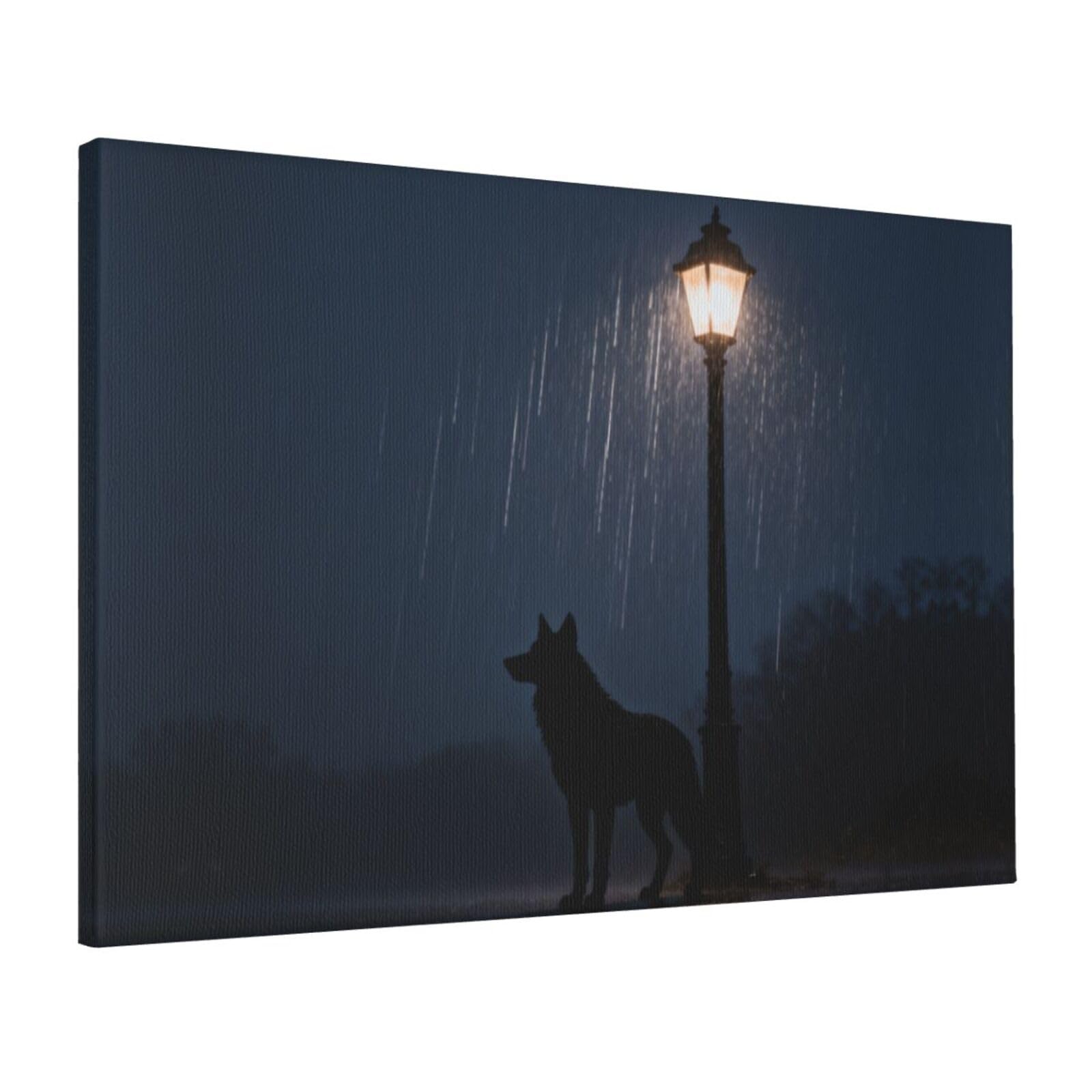 CNTDBU Rain Night Wolf Canvas Wall Art 16x24 Inch-Large Modern Painting Print for Living Room, Framed Ready to Hang Artwork for Bedroom