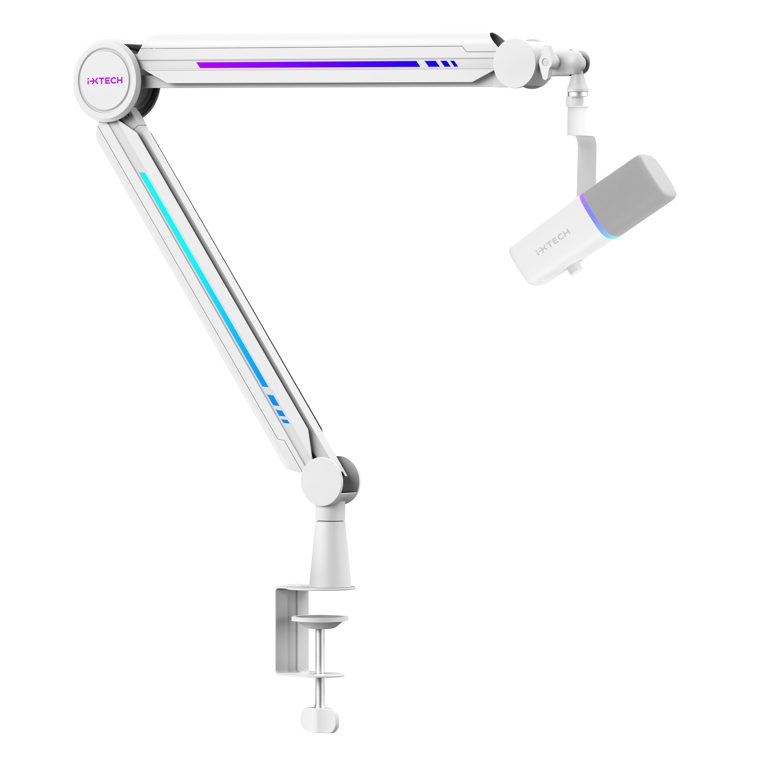 IXTECH Ramię mikrofonowe RGB, wysoki profil, górny wysięgnik, stojak na mikrofon, uchwyt na biurko, regulowany stojak mikrofonowy z uchwytem na biurko, ramię mikrofonowe do transmisji na żywo,