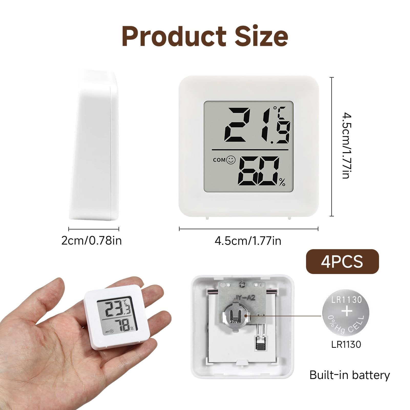 Lot de 4 petits thermomètres et hygromètres numériques d'intérieur - Moniteur de température/thermomètre d'intérieur