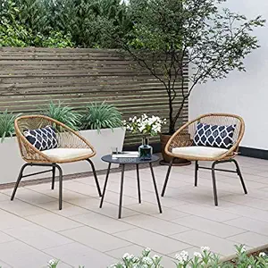 BRISHI Garden Patio Seating Chair and Table Set Outdoor Balcony Garden Coffee Table Set Furniture with 1 Table and 2 Chairs Set with Cushion (Honey)