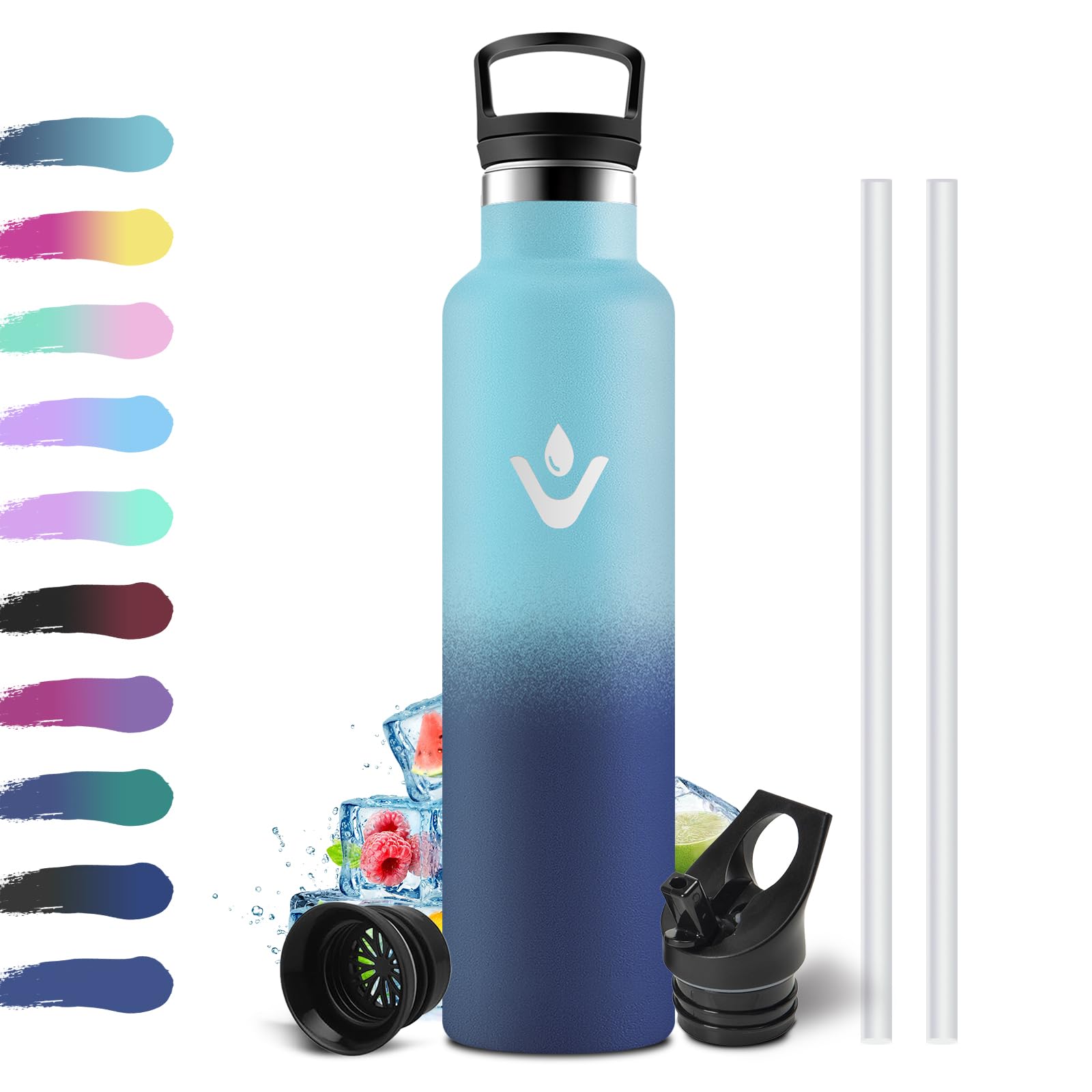 Thermos Flask, 1 Litre, Leak-Proof Drinking Bottle, BPA-Free, Insulated Bottle with Straw, One-Hand Opening, Metal Water Bottle, Double-Walled Insulated, Water Bottle for Fitness, Running, Office