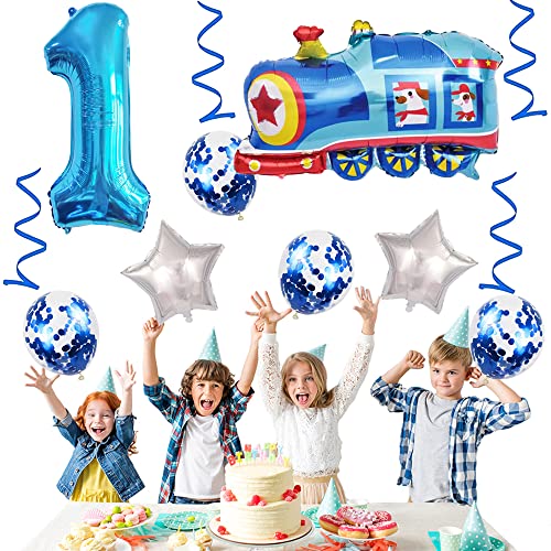 Weenkeey 1St Train Birthday Balloons Train Balloon 1St Birthday Decor Giant Train Aluminum Foil Balloon Number 1 Mylar Balloon For Railroad Party Boys Birthday Decor - Blue #TOP6