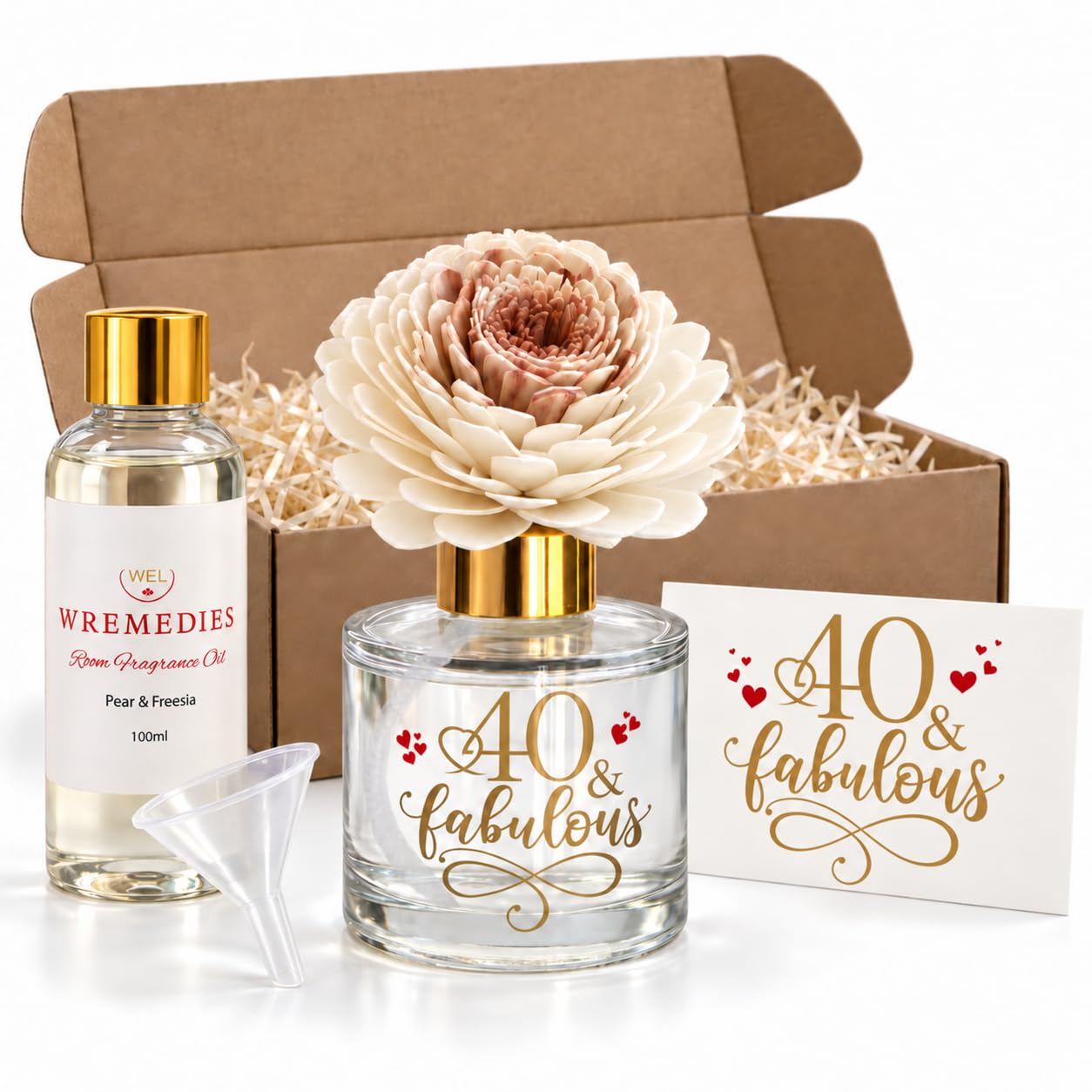 Wremedies 40th Birthday Gifts for Women, 40 & Fabulous Flower Reed Diffuser