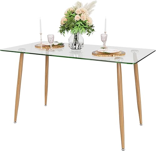 Miniatura 9 de Tangkula Mesa de comedor moderna de cristal, mesa rectangular con amplia mesa de vidrio templado y patas de acero, mesa de cocina simplista, 51 x