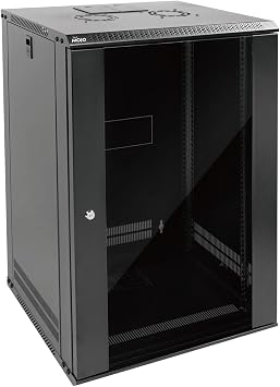 Tecmojo 18U 450mm Depth Wall Mount Server Cabinet IT Network Rack Enclosure Lockable Door and Side Panels Black, Standard Glass Door, for 19  IT Equipment, A/V Devices, Flat Package