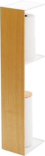 YAMAZAKI Supplies - Organizador para el hogar, estantes de almacenamiento de baño delgados | acero + madera | Soporte de papel higiénico, tamaño