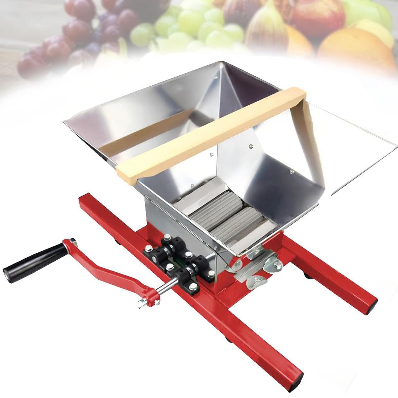 Trituradora de frutas de manivela con soporte, exprimidor manual de acero inoxidable para sidra de temporada y jugo fresco, mango de rodillo incluido