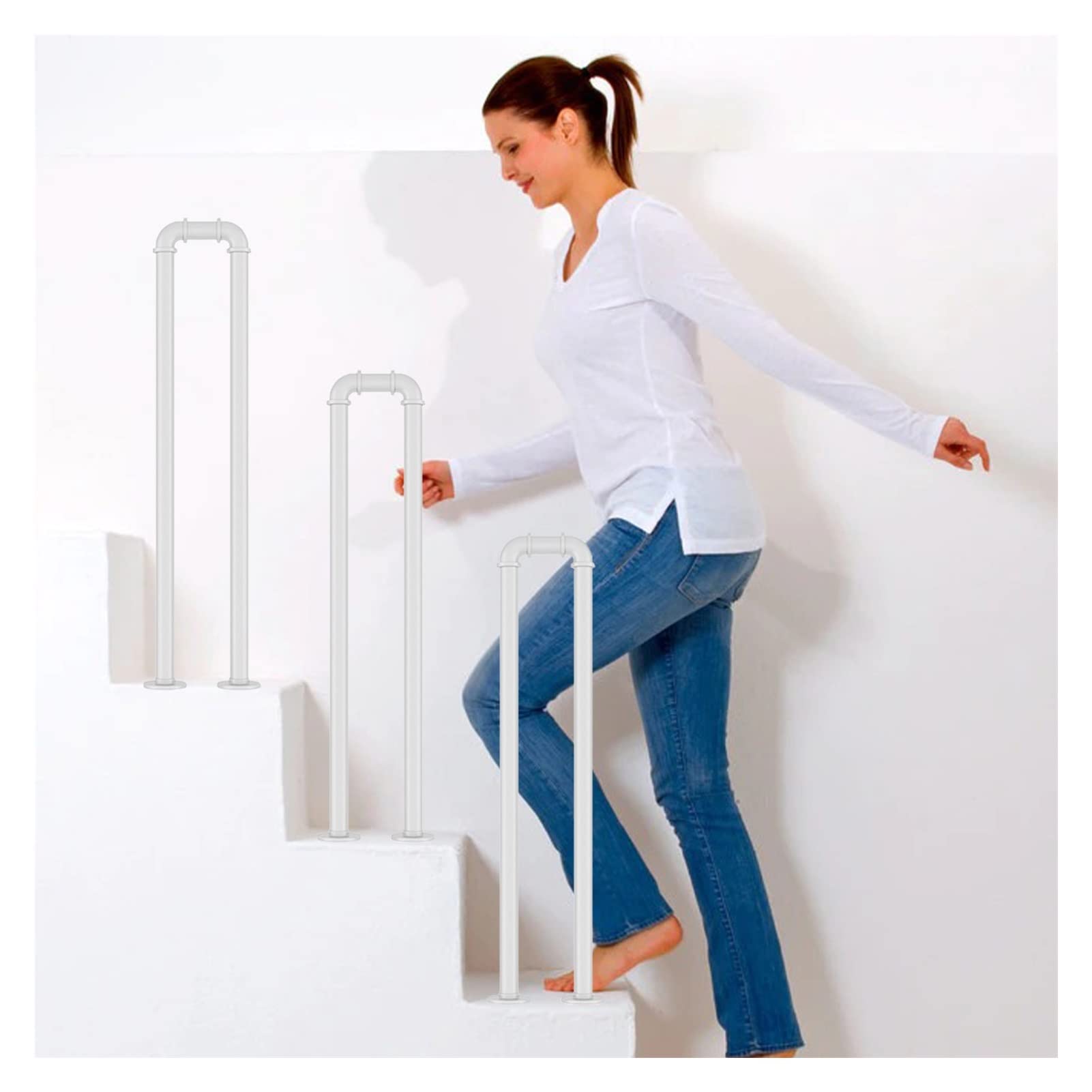 Meiiron U Shaped Staircase Handrails, Stair Railings for Steps Porch Garage, Safety Grab Bar for Stairs - 1PC Decking Railings (Color : White, Size : 100cm(39"))
