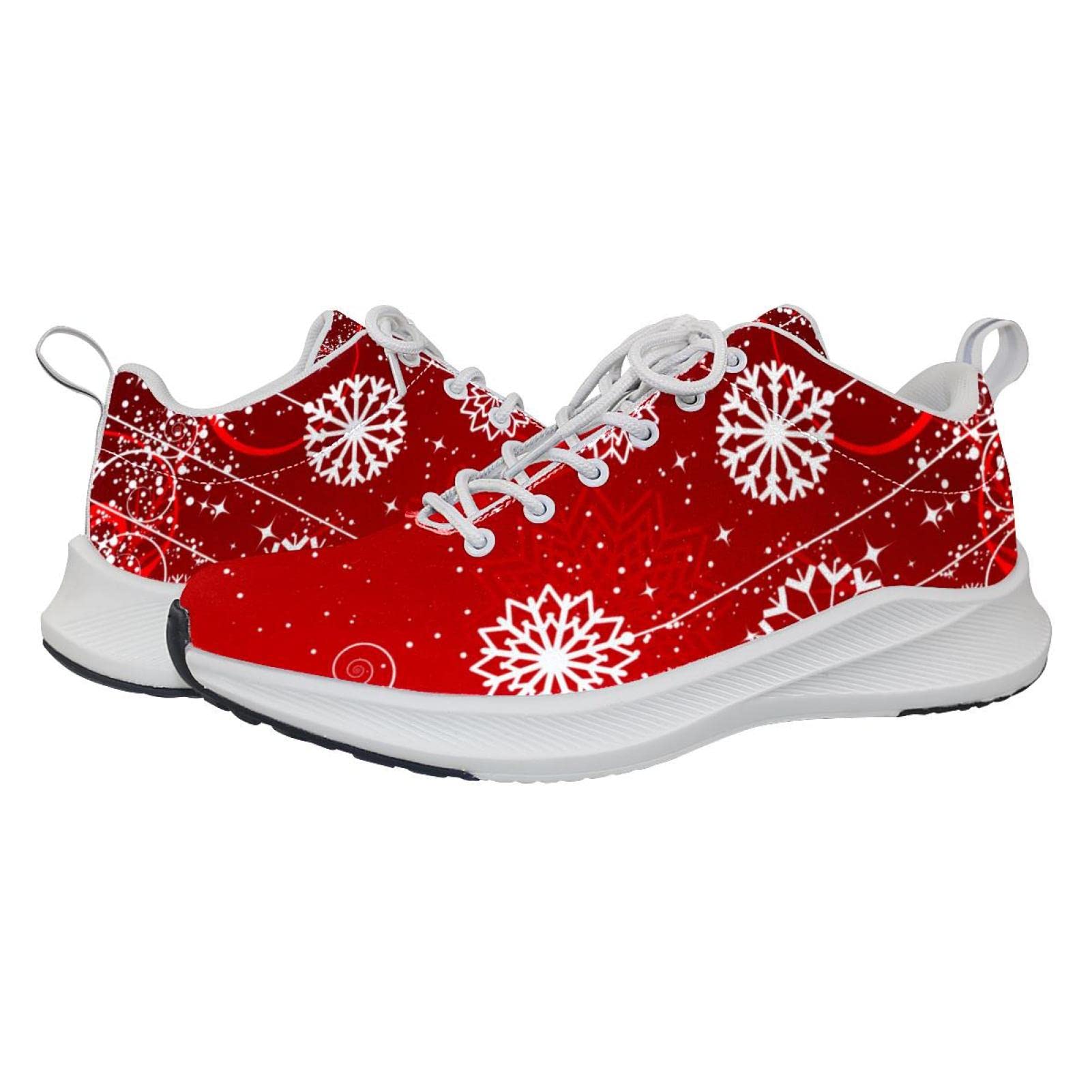 Scarpe da ginnastica uomo personalizzate Scarpe da passeggio leggere Running Athletic Casual Sneakers Rosso Natale Inverno Astratto Fiocchi di neve modello, Multicolore, 42 EU