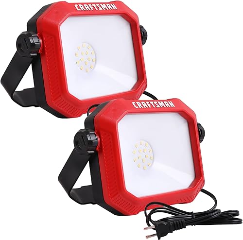 CRAFTSMAN Luz de trabajo portátil inclinable LED de 1100 lúmenes, 4000 K, con soporte giratorio de metal ajustable 2 en 1, lente de vidrio
