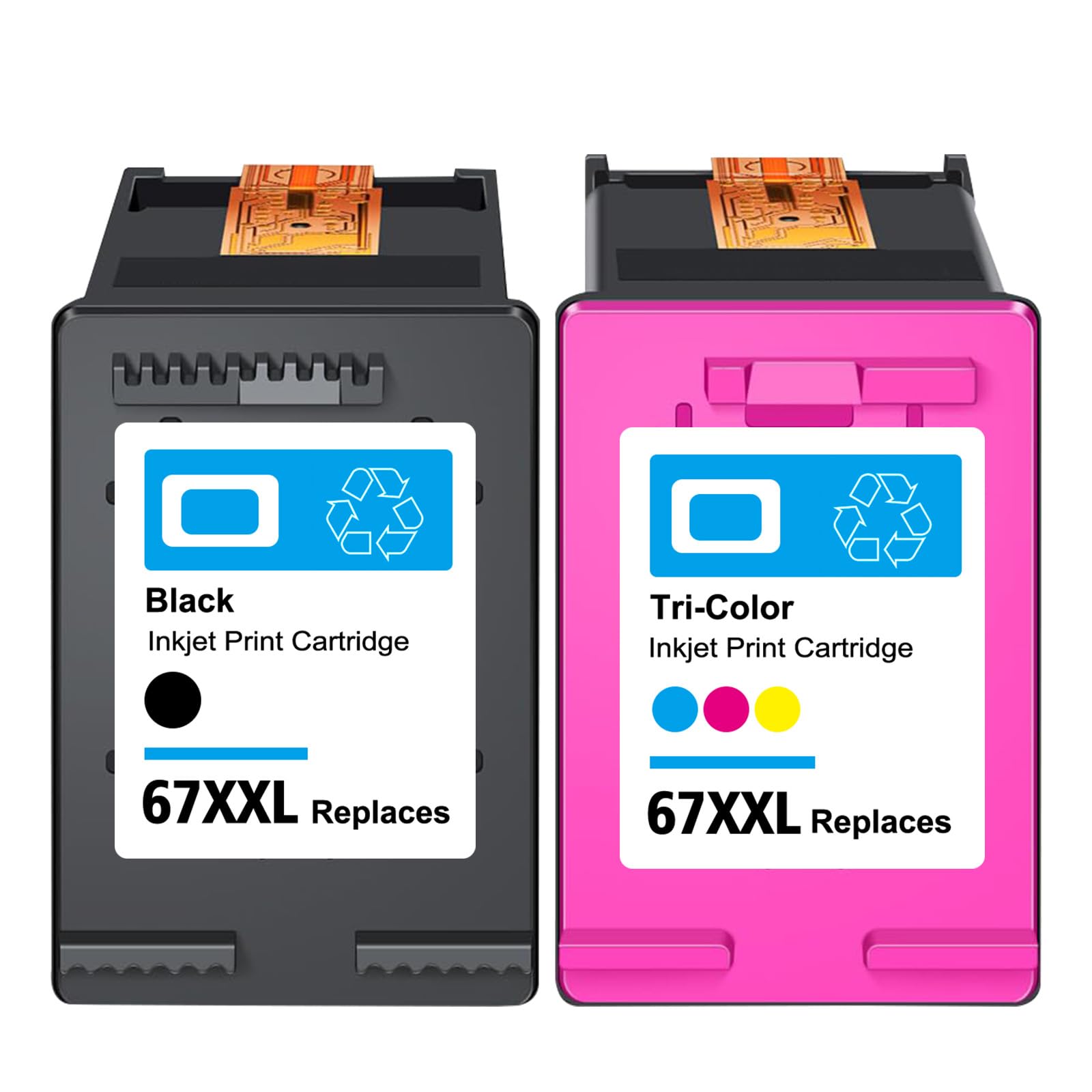 リサイクル 67xxl 67xl ブラックインクカートリッジ/3色コンボパック、HPインク67 対応 Envy 6055e 6000 6052 6075 6020 6058、Envy Pro 6455 6475 6452 6458、DeskJet 4155 2755インクジェットプリンター対応 (ブラック1本、3色1本)