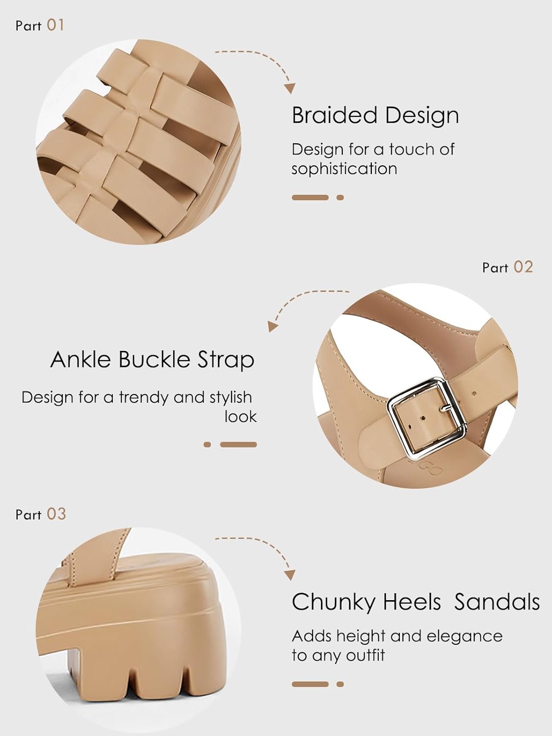 Coutgo Womens Platform Chunky Heels Sandals Gladiator Ankle Strap Heels Lug Sole Summer Fisherman Y2K Shoes - Image 5