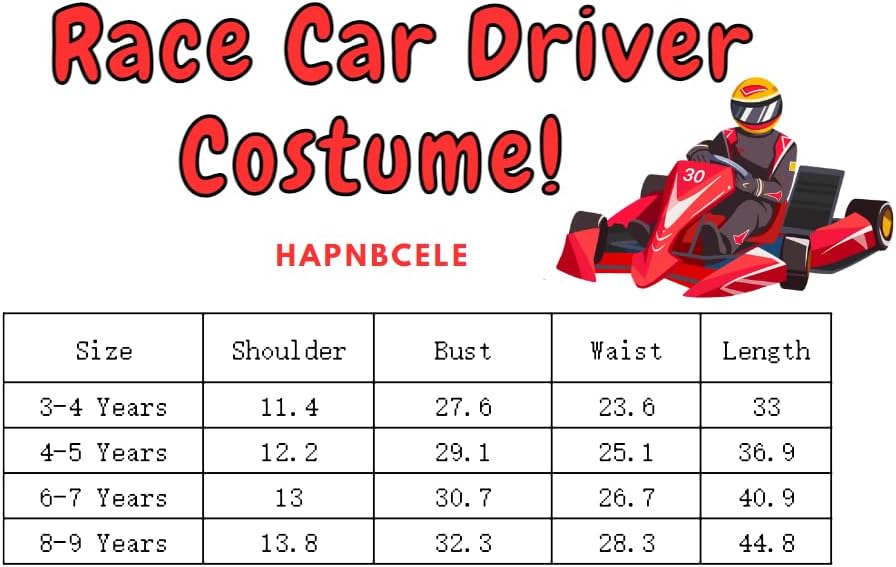 Miniatura 3 de HAPNBCELE Disfraz de piloto de coche de carreras para niños y niñas, traje de cosplay de carreras de Halloween, overol de corredor con gorra de coche