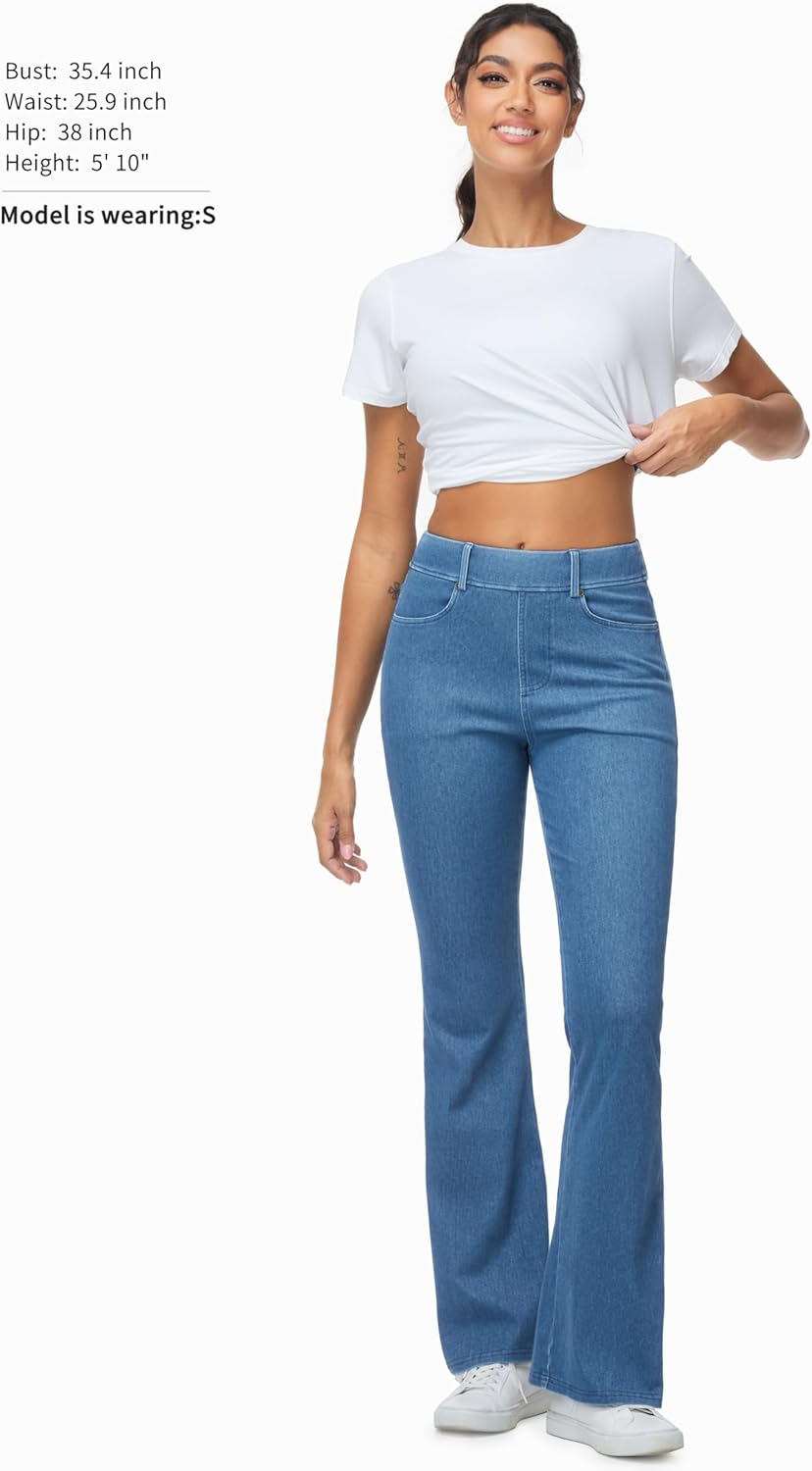 THE GYM PEOPLE Women's Stretchy Bell Bottom Jeans Wide Leg Breathable Pull On Flare Jeggings Pants with Pockets - Image 6