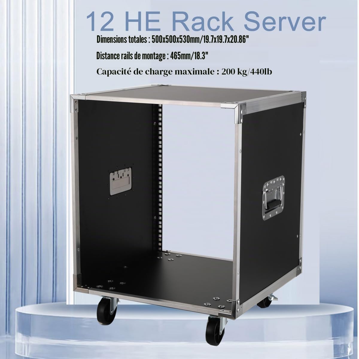 Rack de serveur 19 pouces - Avec roulettes - Pour unité centrale et PC - Technique de scène - 12U - Armoire réseau - Pour salle de serveur, bureau - 500 x 500 x 530 mm