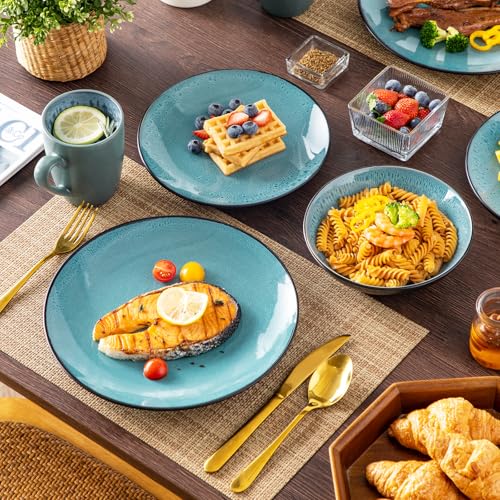 Tafelservice Steinzeug, vancasso 16-tlg. BUBBLE Kombiservice aus Steingut, inkl. Schalen, Tassen, Desserttellern & Speisetellern für 4/8/12 Personen