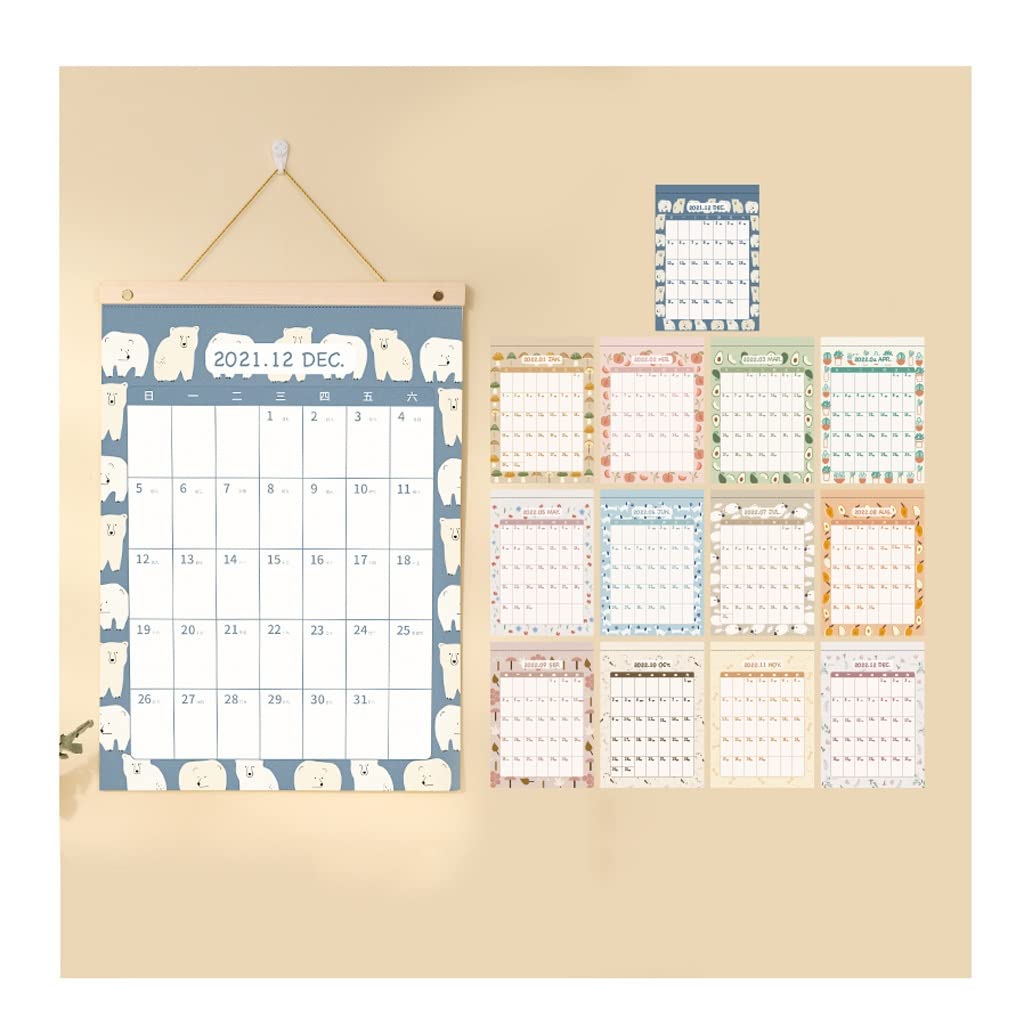 fhda 2021-2022 Wall Calendar, 12''×17'' Wooden Large Wall-mounted Writing Planner Thickened Vertical Calendar,in School Home Office gift (Color : 2021.12-2022.12, Size : 12 * 17in)