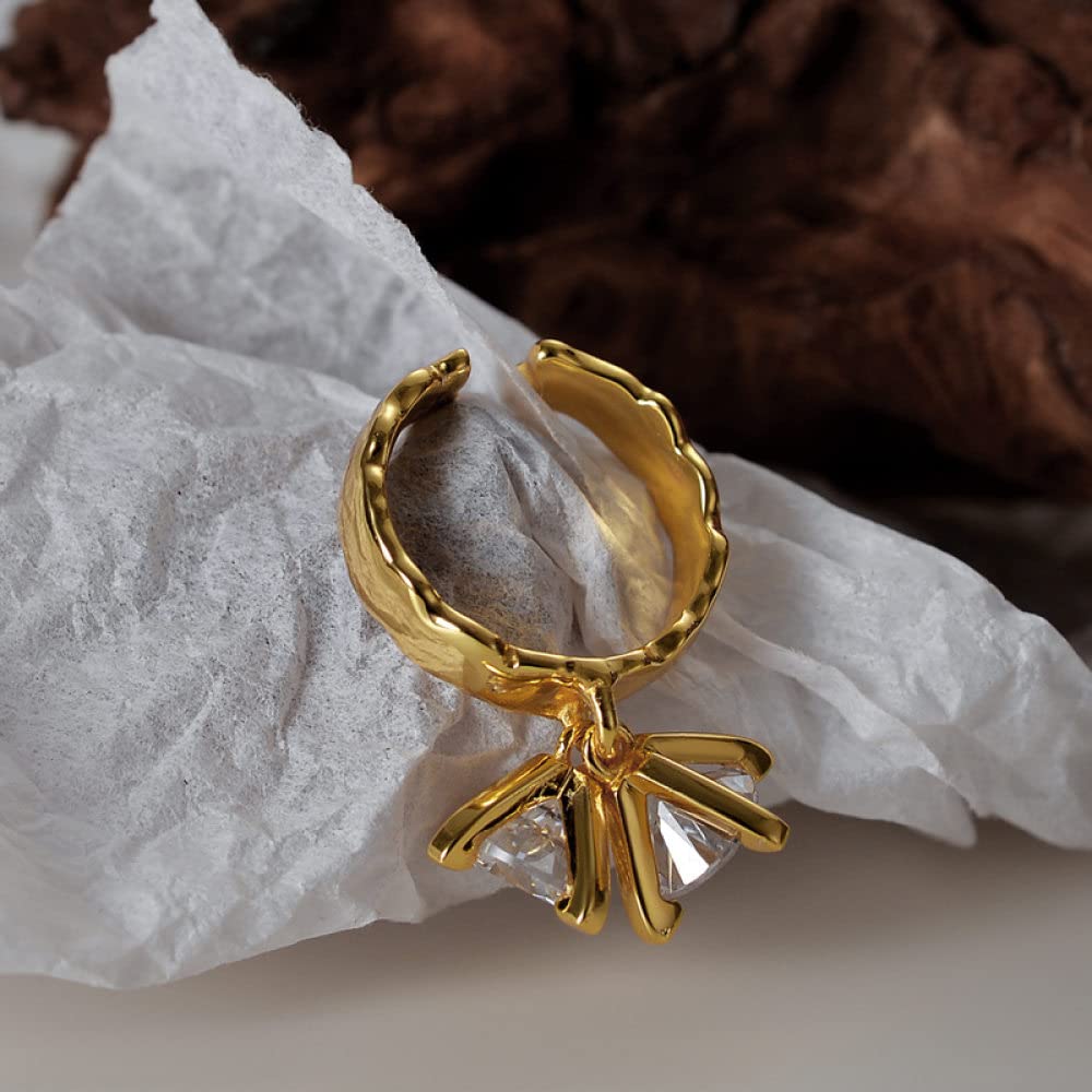HGJH Anello Regolabile,Anelli Regolabili per Le Donne Ciondolo in Zircone Placcato Oro 925 Anelli di Eternità Moda Temperamento FEDI Nuziali Anelli di Promessa per Ragazze Signore