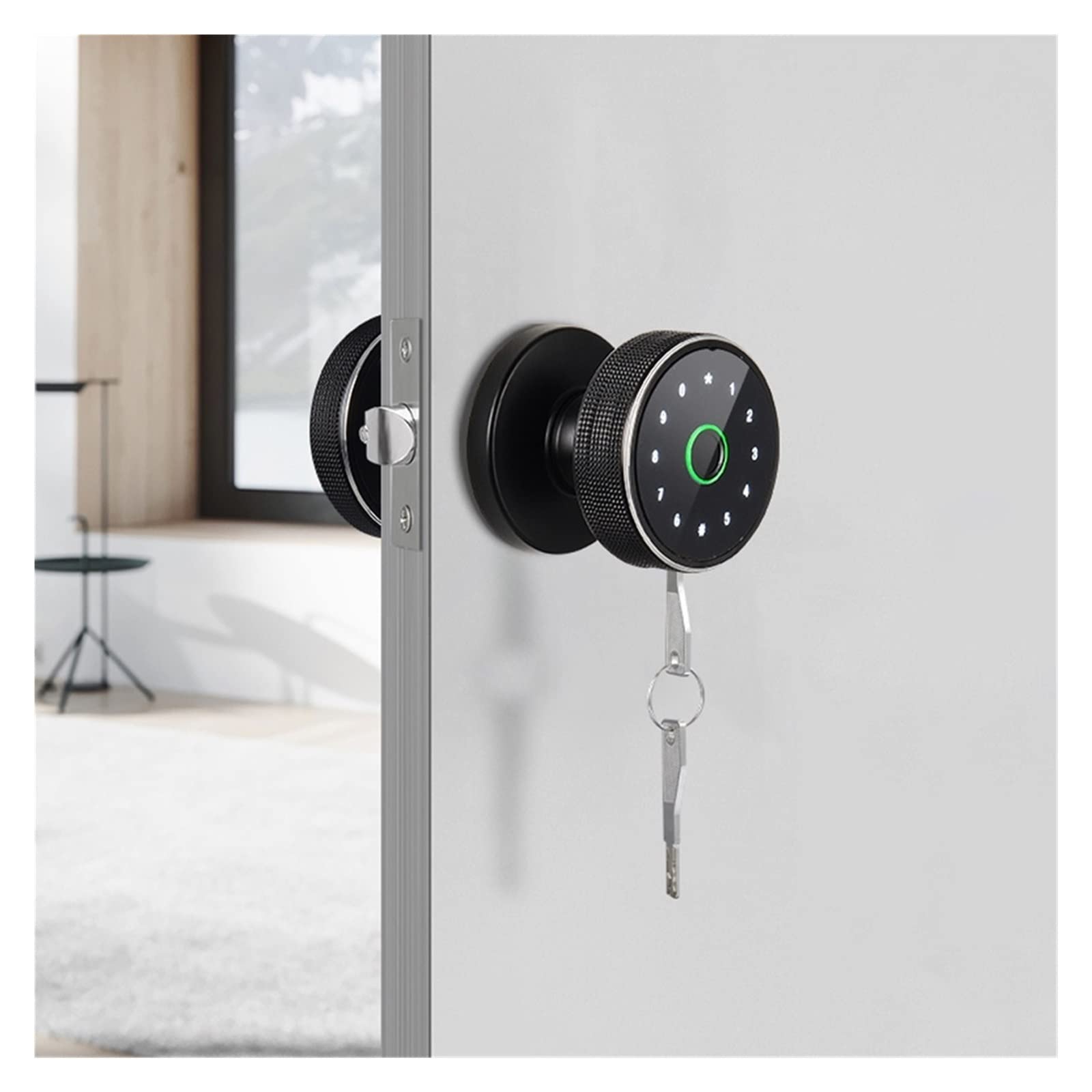 CVFRDD Smart Door Knob, Fingerprint Lock Smart Tuya Knob Door Support Key Password APP Unlock Rechargeable Keyless Entry Door Handle(Nero)