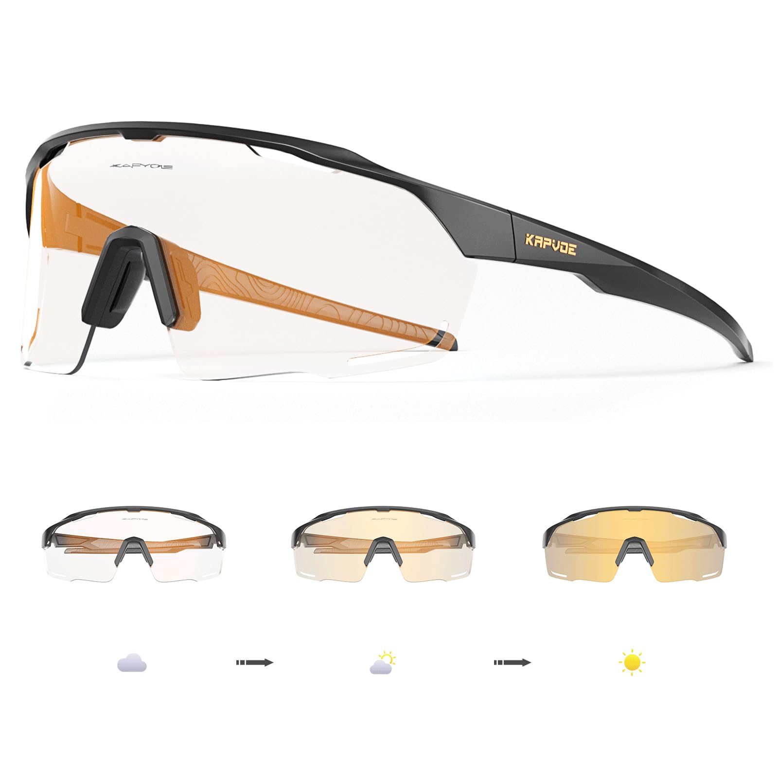 KAPVOE Photochromic Cycling Glasses Men Women Clear Mountain Bike Sunglasses Sports Sunglasses MTB Biking Baseball