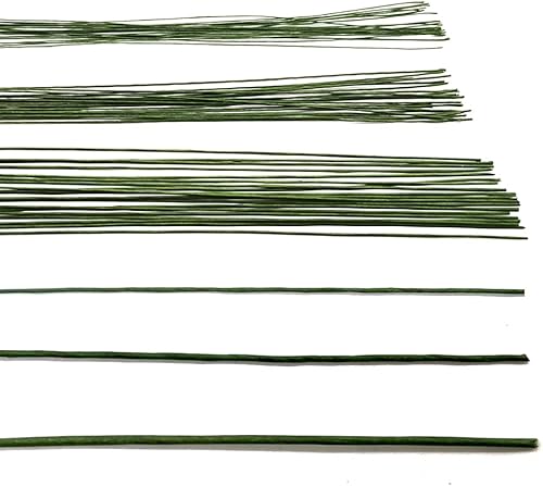 Saktopdeco Alambre de tallos florales de 21.6 pulgadas, alambre envuelto en papel verde, calibre 18, calibre 20, calibre 24, para manualidades,