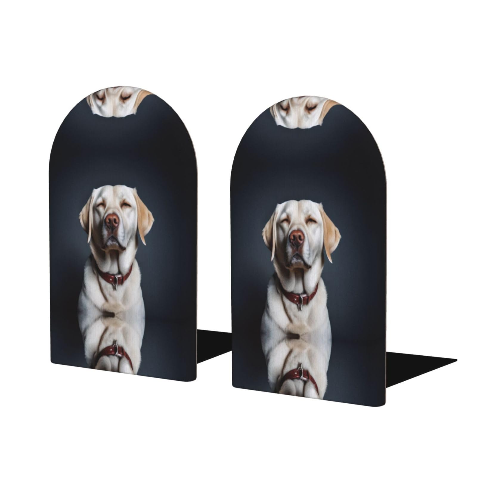 Cute Labrador Dog Stylish Bookends with Full-Print Design Durable Wooden and Metal Bookend Set for Home, Office