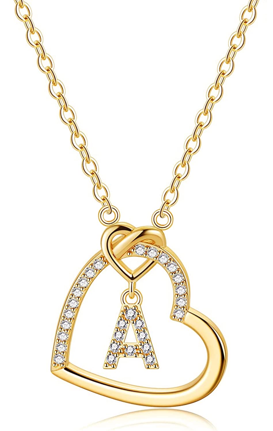 LIHELEI Collar para Mujer, S925 Plata A-Z - Colgante Inicial de Nombre con Piedras de Circonita de Corazón Collar para Mamá, Novia, Cumpleaños Navidad Aniversario día de San Valentín Regalo