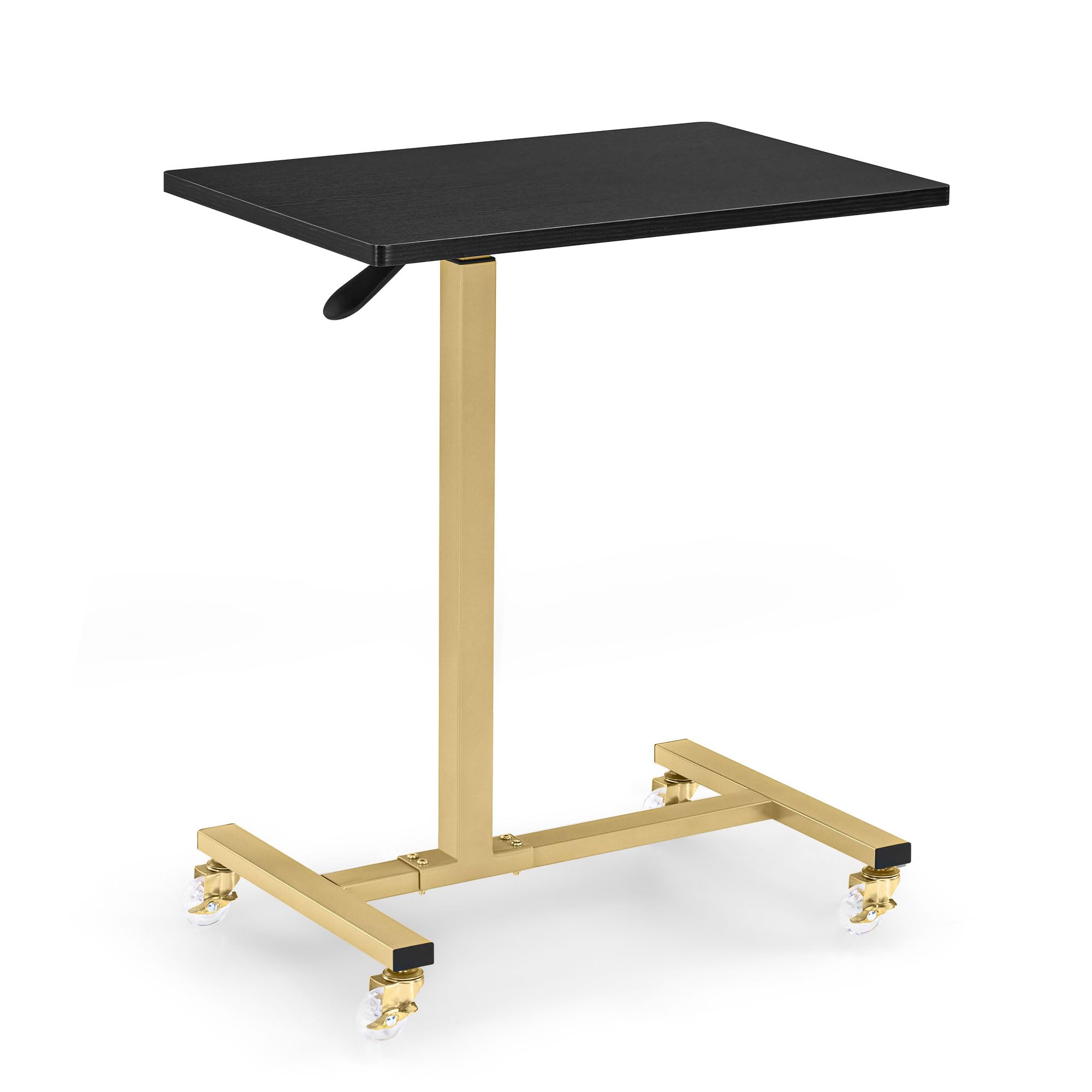 BarberPub Mesita Auxiliar con Ruedas, Mesa de cuidados Regulable en Altura, Carrito con Bandeja para salón de Belleza Dorado, mesita de Cama en Forma de C, 40 x 60 x 72/97 cm, 2832 (Negro y Dorado)