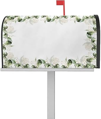 Magnetic Mailbox Cover Watercolor Green Tropical Plants Palm Plantain Turtle Leaf Standard Size Removable Post Letter Box Cover Waterproof Garden Yard Outdoor Decoration