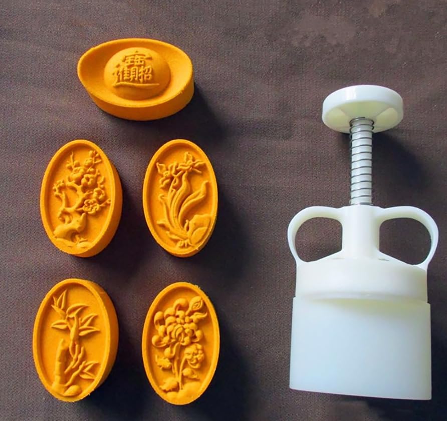 Luminexia Mooncake Mould Cookie Stamps Moon Cake Mold 3D Crab/Flor/Mango,Mooncake Press Molds Biscuits Stamp Cake Mould Baking Accessories Making Traditional Festival Mooncakes,8 Styles