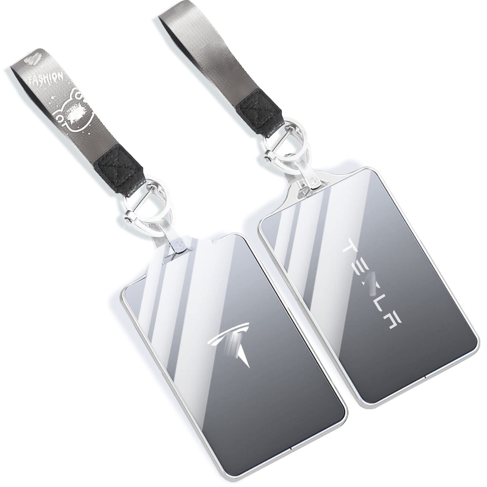 Photo 1 of Tesla Key Card Holder Case Protector with Keychain Metal Key Fob Cover for Model Y/Model 3 Accessories (Gradient Grey, 2 PCS)