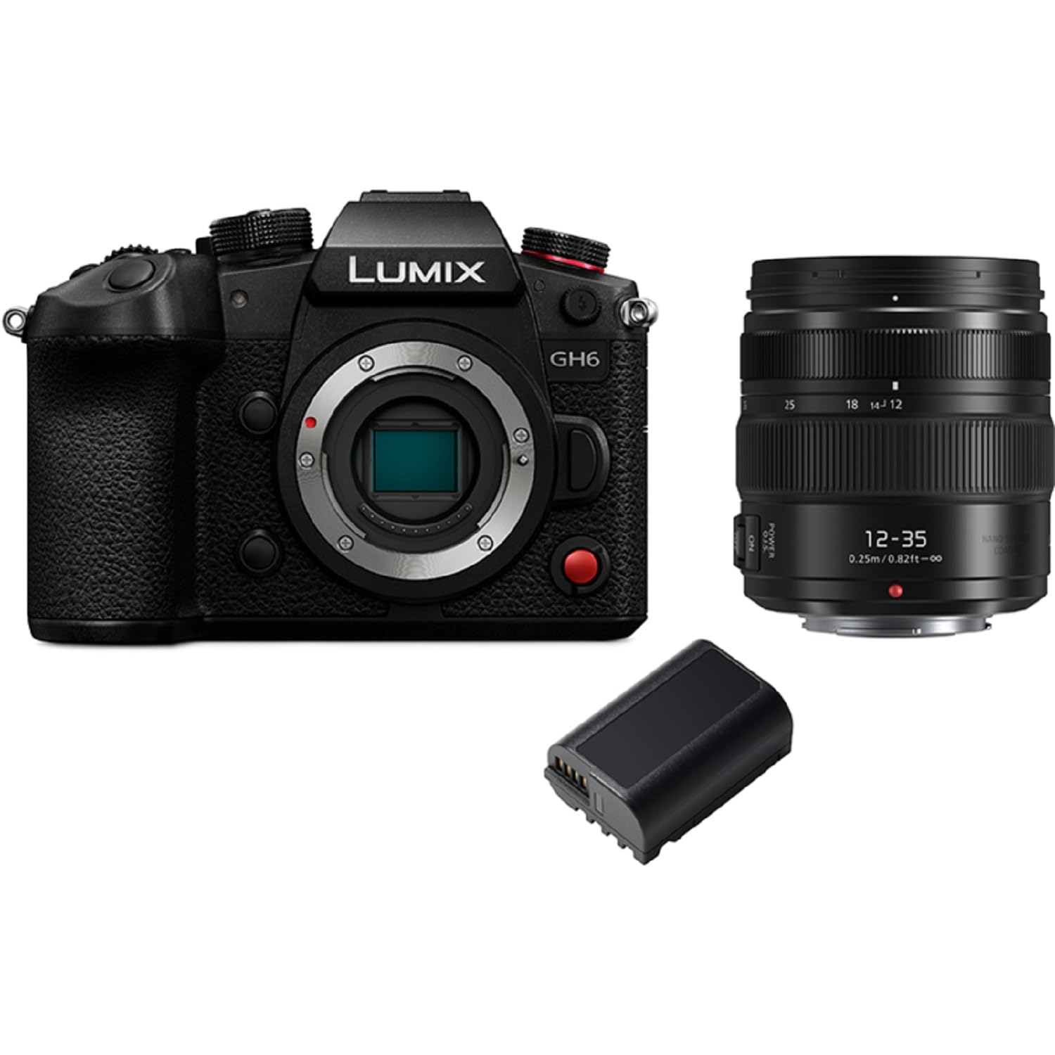 Panasonic LUMIX GH6 and LUMIX 12-35 mm F2.8 lens, 25.2 MP Mirrorless Camera with 5.7K 60 fps/4K 120 fps, Unlimited C4K/4K 4:2:2 10-Bit Video Recording, 7.5-Stop 5-Axis Dual Image Stabilization Black