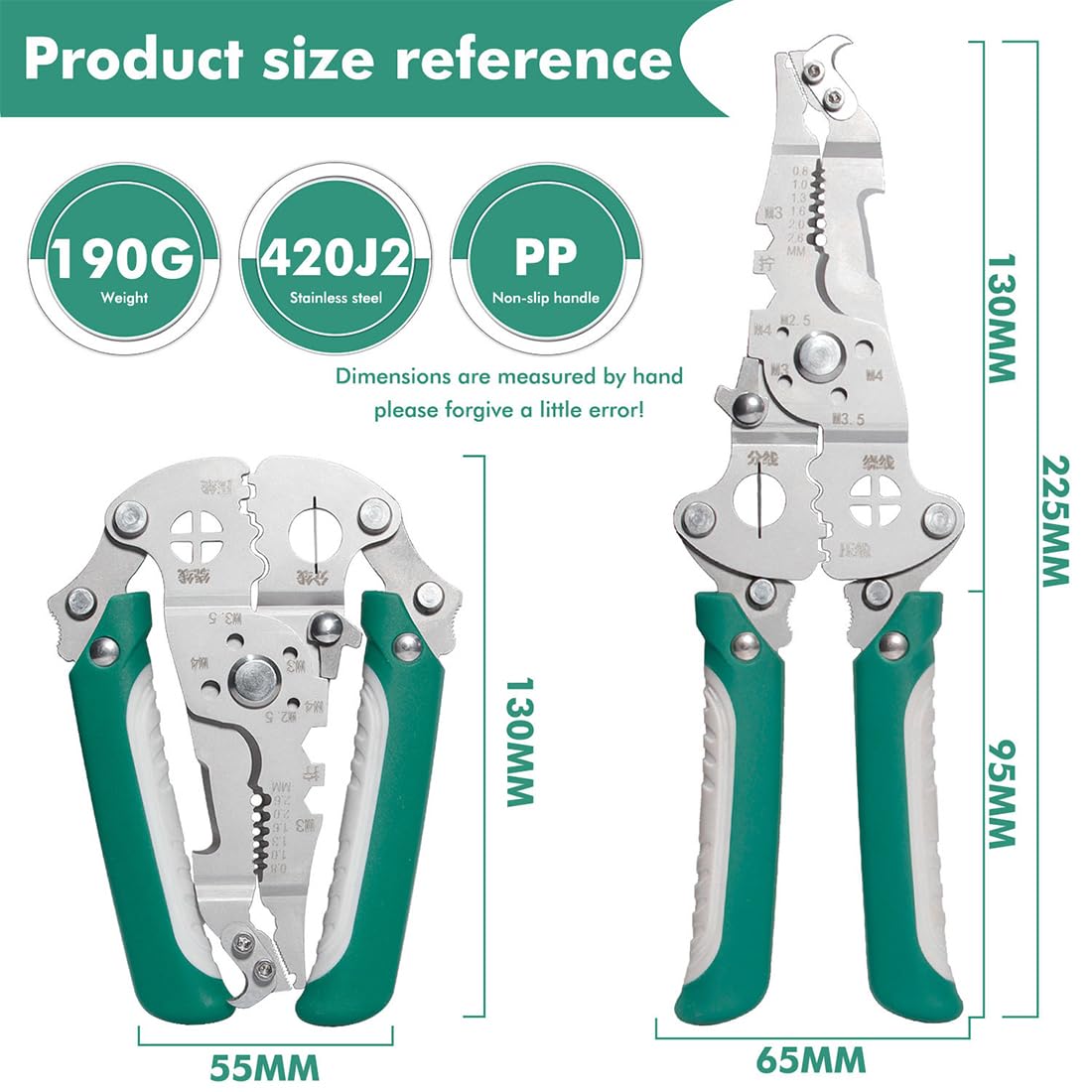 1 Pezzi Pinza Multiuso, 18 in 1 Pinza Spellacavi Elettrici Pieghevole, Elettricista 211 mm Attrezzi Elettricista Professionali, Crimpatrice per Installazioni Elettriche (Verde)