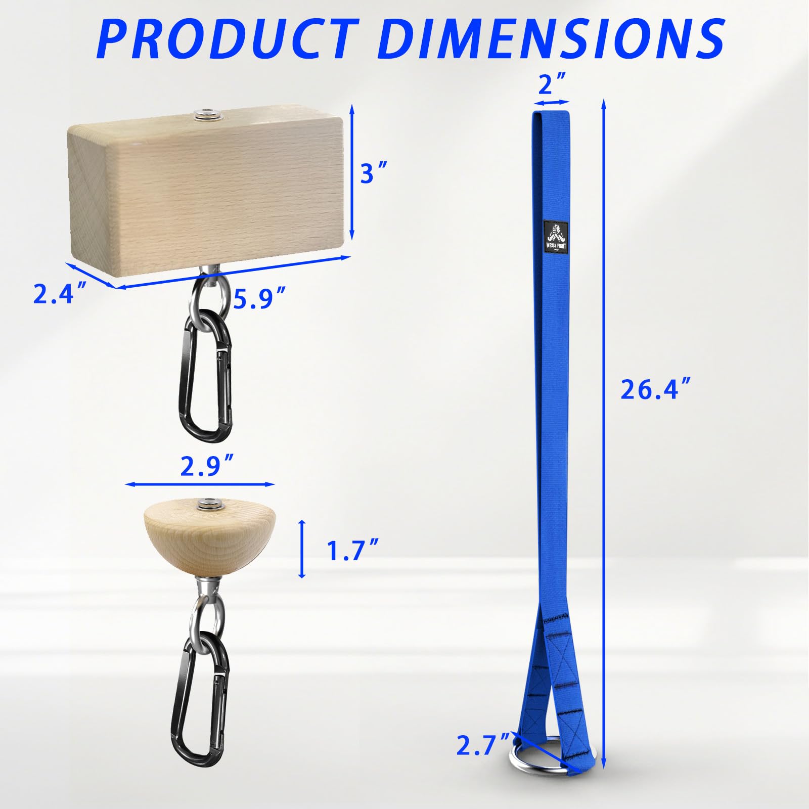 Pinch Grip Krafttrainer Set - Buchenholz Rechteck Block & Dual-Use Half Ball - mit verlängertem Gurt-Ladesystem für Hand-, Finger- & Armring-Training