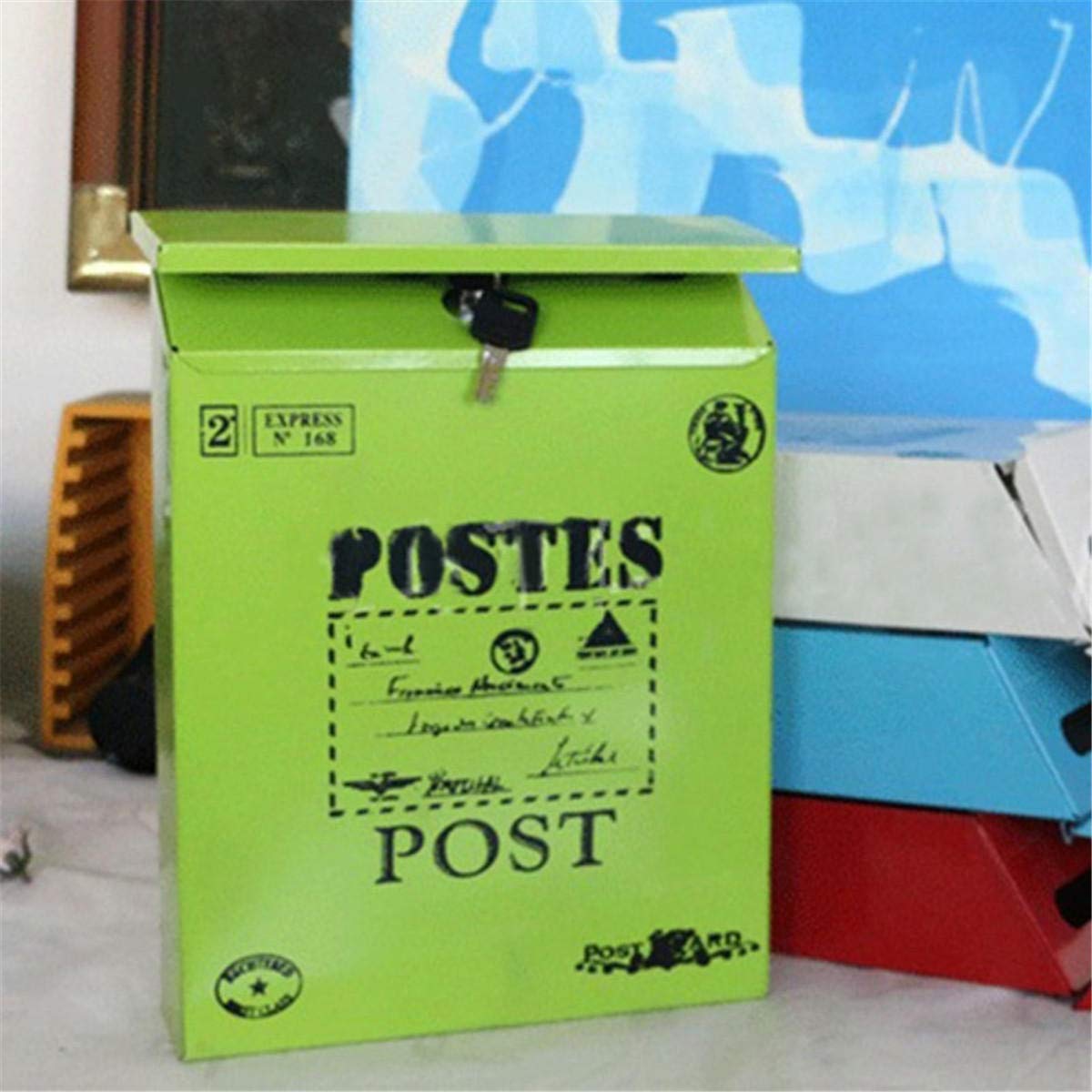 Große Vintage Metall Mail Box Eisen Verriegelung Post Karte Lagerung Container Wand Hängen Mailbox Mit Schlüsseln - Grün