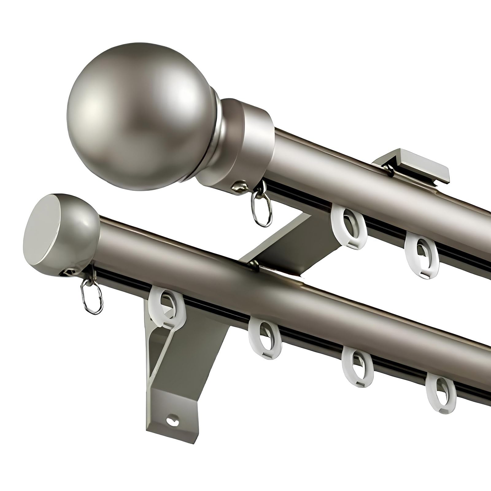 GLDYTVF Aluminum Heavy Duty Double Curtain Track Rods Set 70600cm Adjustable with Metal Finials for Living Room Bedroom KitchenGrey 380cm/12.5ft