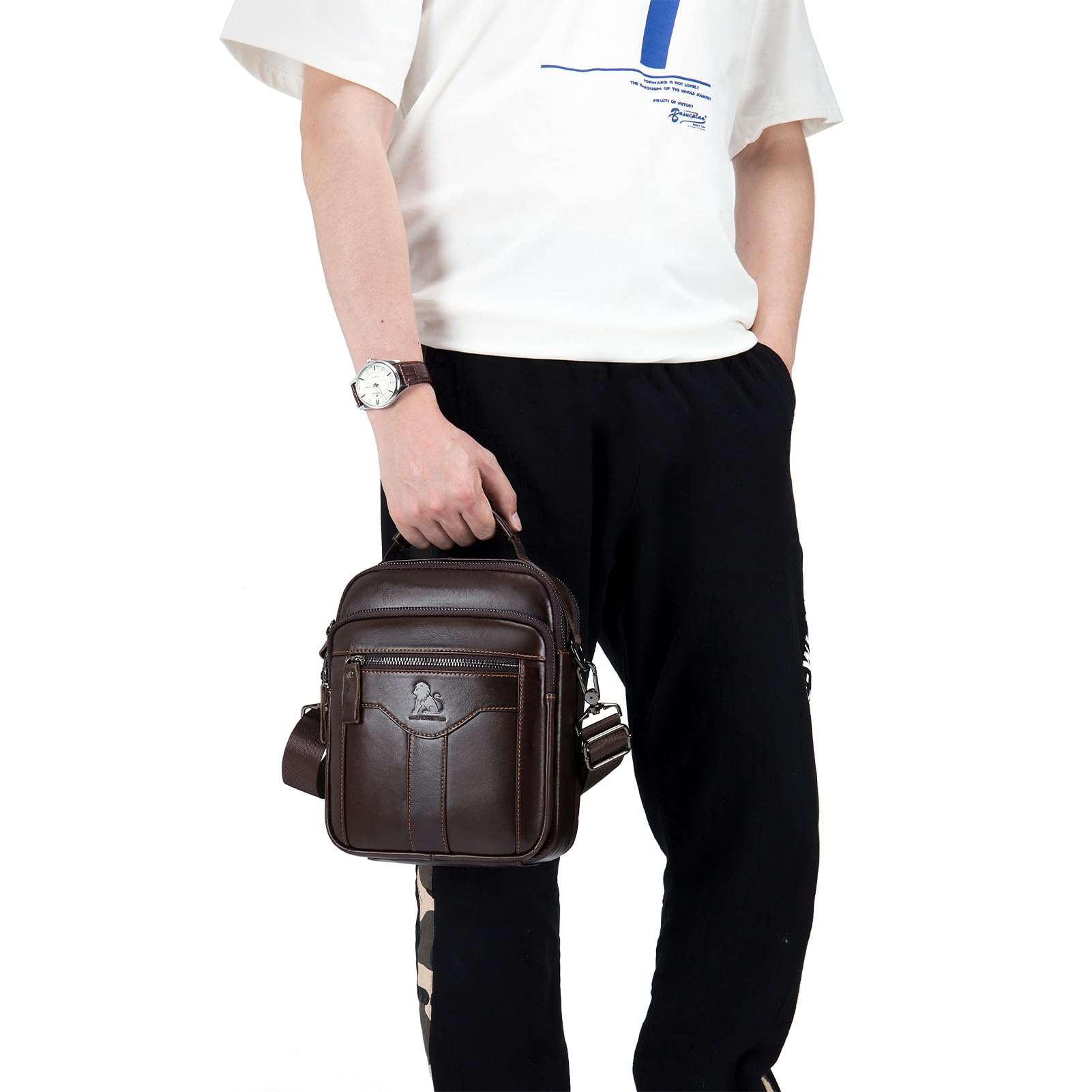 pundarika Borsello Uomo Tracolla Pelle Borsetta da Uomo Tracolla in Vera Pelle Borse Uomo Borselli a Spalla Crossbody Borse-Marrone scuro