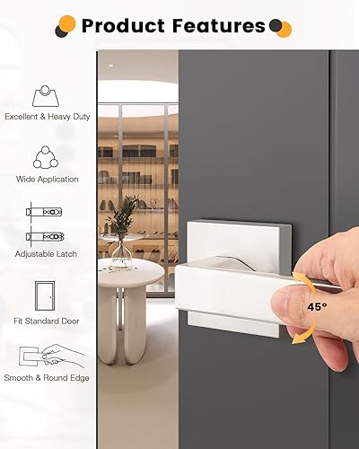 Miniatura 10 de Gobrico Paquete de 6 manijas cuadradas de puerta, cerraduras de privacidad para dormitorio y baño, acabado de níquel satinado, cerraduras de puerta