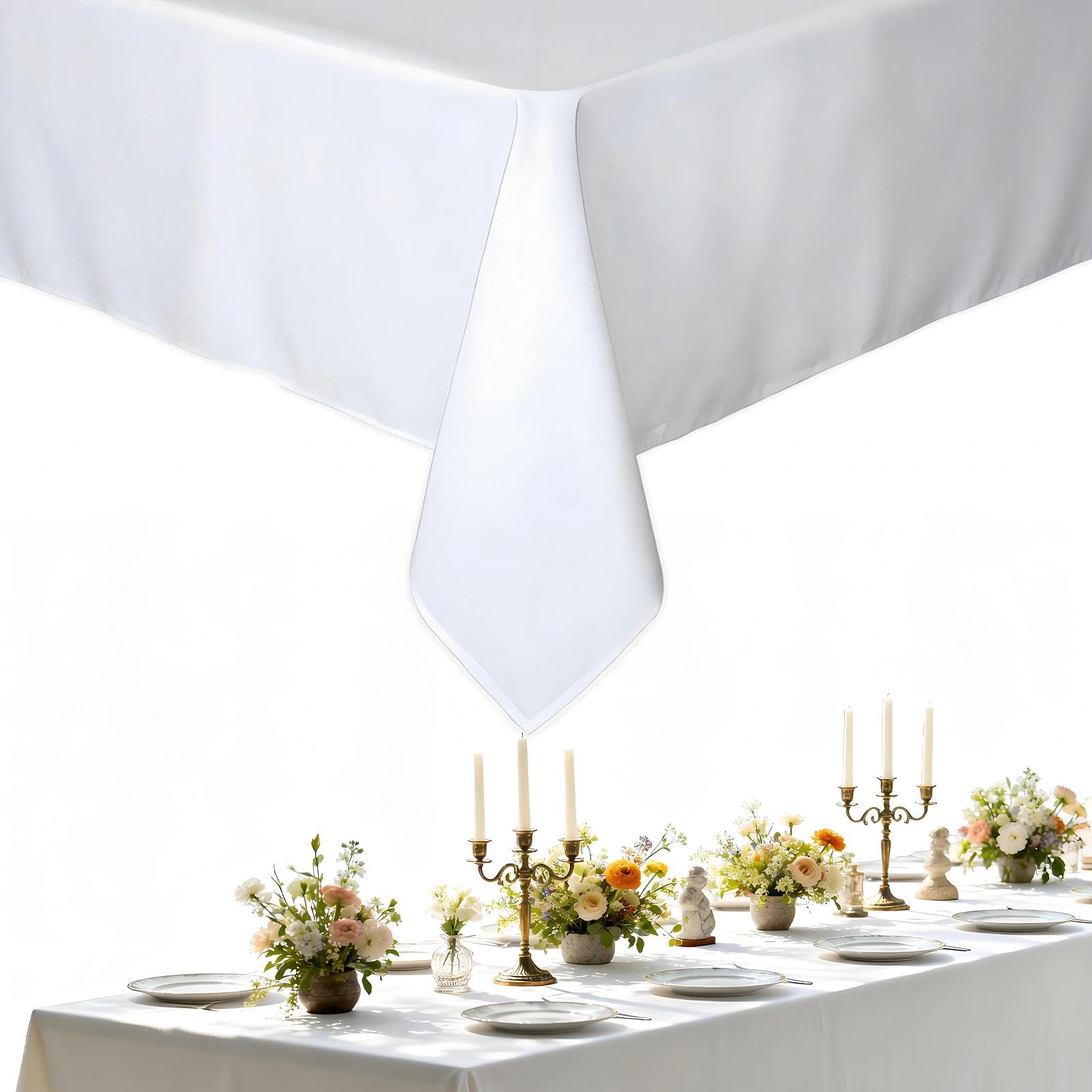Plumaire White Rectangular Table Cloth, 57×82.6 Inch Tablecloth, Wrinkle Resistant Tableclothes, Washable & Reusable, For Party Wedding Reception Decorations Banquet,