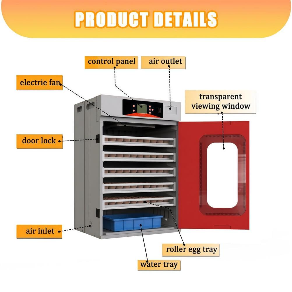 Incubadora digital automática de huevos, capacidad de 400 huevos con control de temperatura y rodillo de giro de 360° para incubar pollo, pato, ganso, codorniz