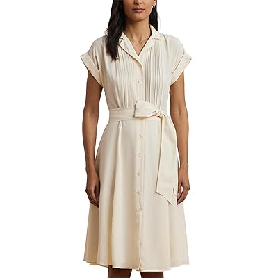 Lauren Ralph Lauren Belted Crepe Pintucked Shirtdress Women
