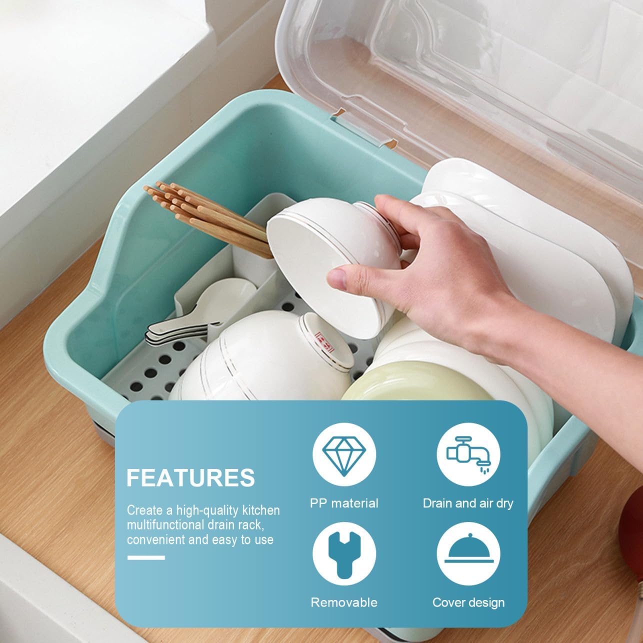 1pc Kitchen Multi-Functional Rack Dish Rack Storage Boxes Lids Plastic