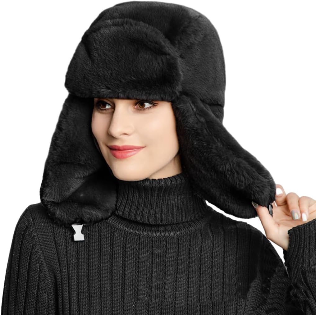 Winter Trapper Trooper Hat Faux Fur Russian Ushanka Hat Earflap Hunting Cap Plush Eskimo Cap for Men Women