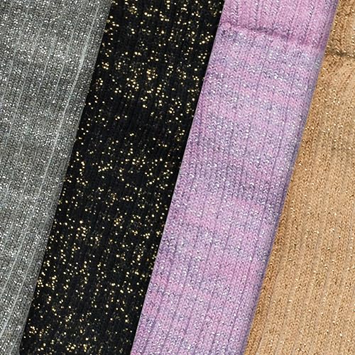 Image of RAFRAY Women's Glitter Socks Crew Length, Premium Shiny Sparkly Socks in Gift Box, 4 Pairs, Size US W: 5-9.5 EU: 36-40