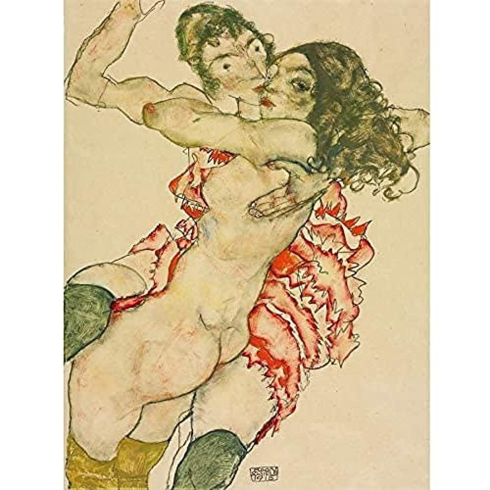 Egon Schiele Two Women Embracing Art Print Canvas Premium Wall Decor Poster Mural