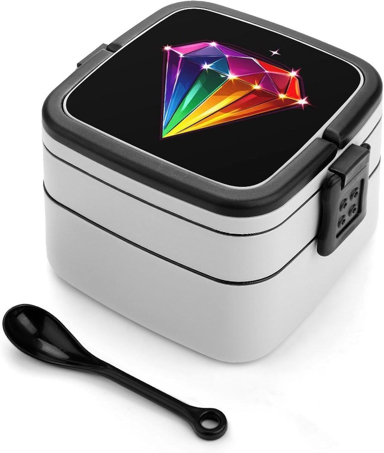 Colorful LGBT Diamond Bento Box with Spoon 2 Layer Food Container Cute Lunch Box for Travel Dining Work