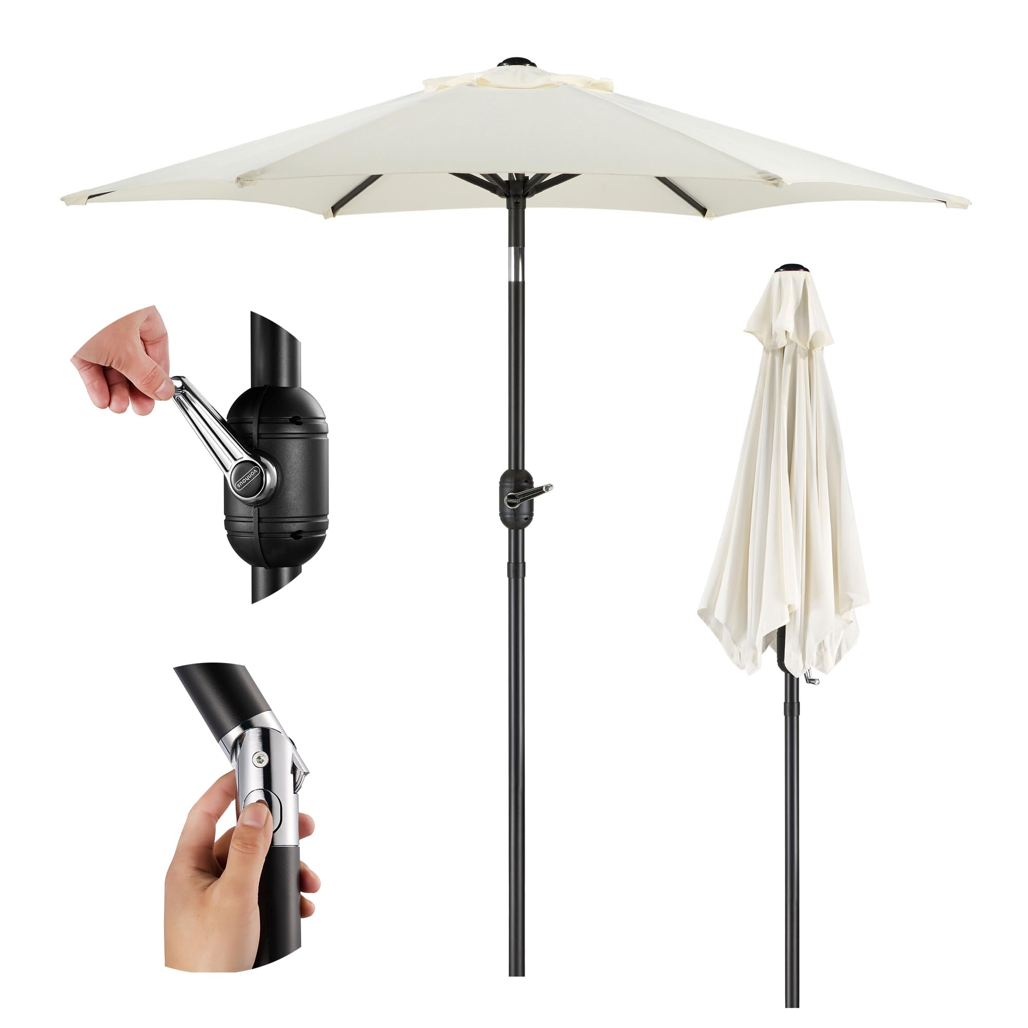 VonHaus Parasol 2M – Parasol Umbrella for Outdoor, Garden, Patio – Sun Shade Canopy with Hand Crank, Tilt Function, UV30+ Protection, Air Vent, Powder Coated Steel Frame - Ivory
