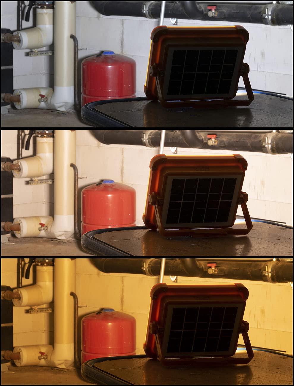 Luminea Baustrahler: 2er-Set High-Power-LED-Strahler, Akku, Solar, 2400 lm, dimmbar, CCT (Akku Baustrahler, Scheinwerfer, Panel)