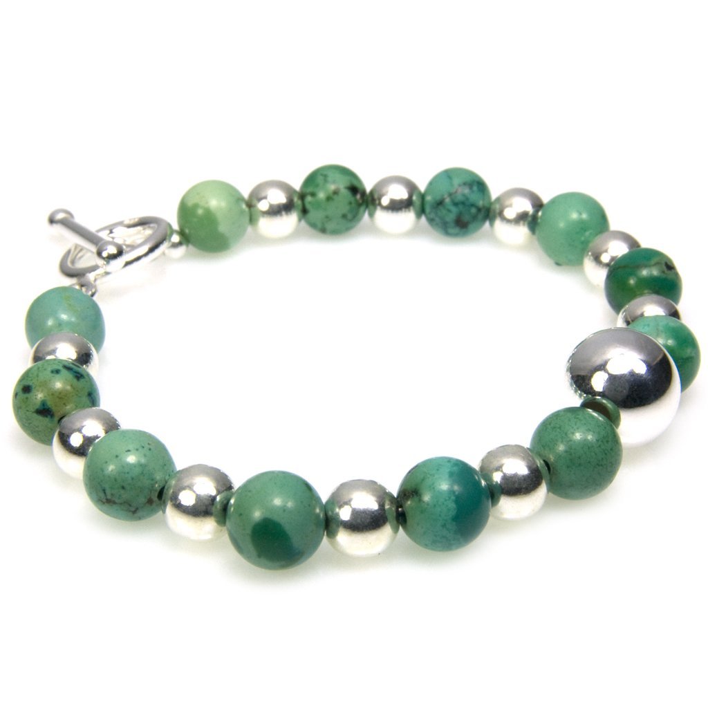 Bracciale turchese e argento massiccio, dimensioni delle pietre 7 mm